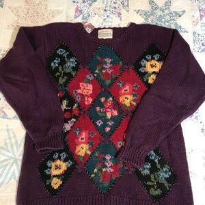 90s eggplant floral sweater